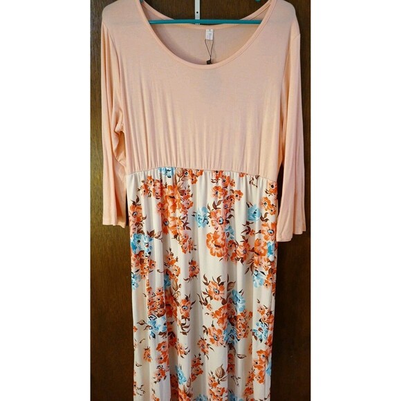 Blue Time- 3/4 Sleeve Pink/ Floral  Long Maxi Dress Womens Xlg  NWT SUPER CUTE - Picture 3 of 16